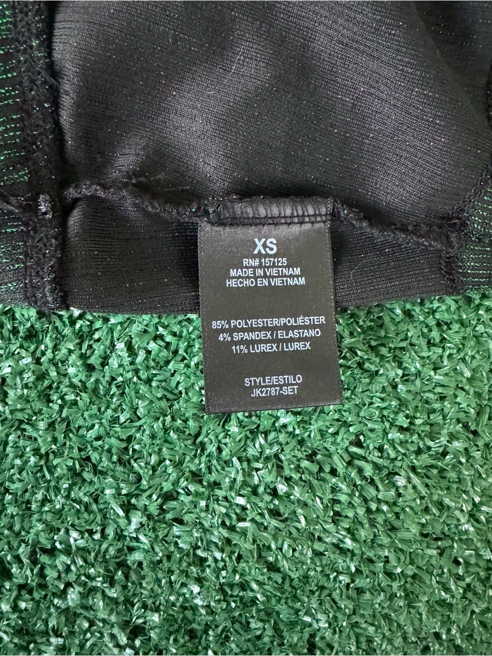 NWT Dark Green Metallic Lurex Ripped Flare Pants & Tube Top Matching Set XS - Picture 5 of 7